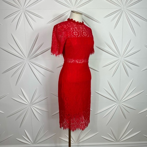 Lulus Red Lace Short Sleeve Mini Dress - Picture 7 of 14